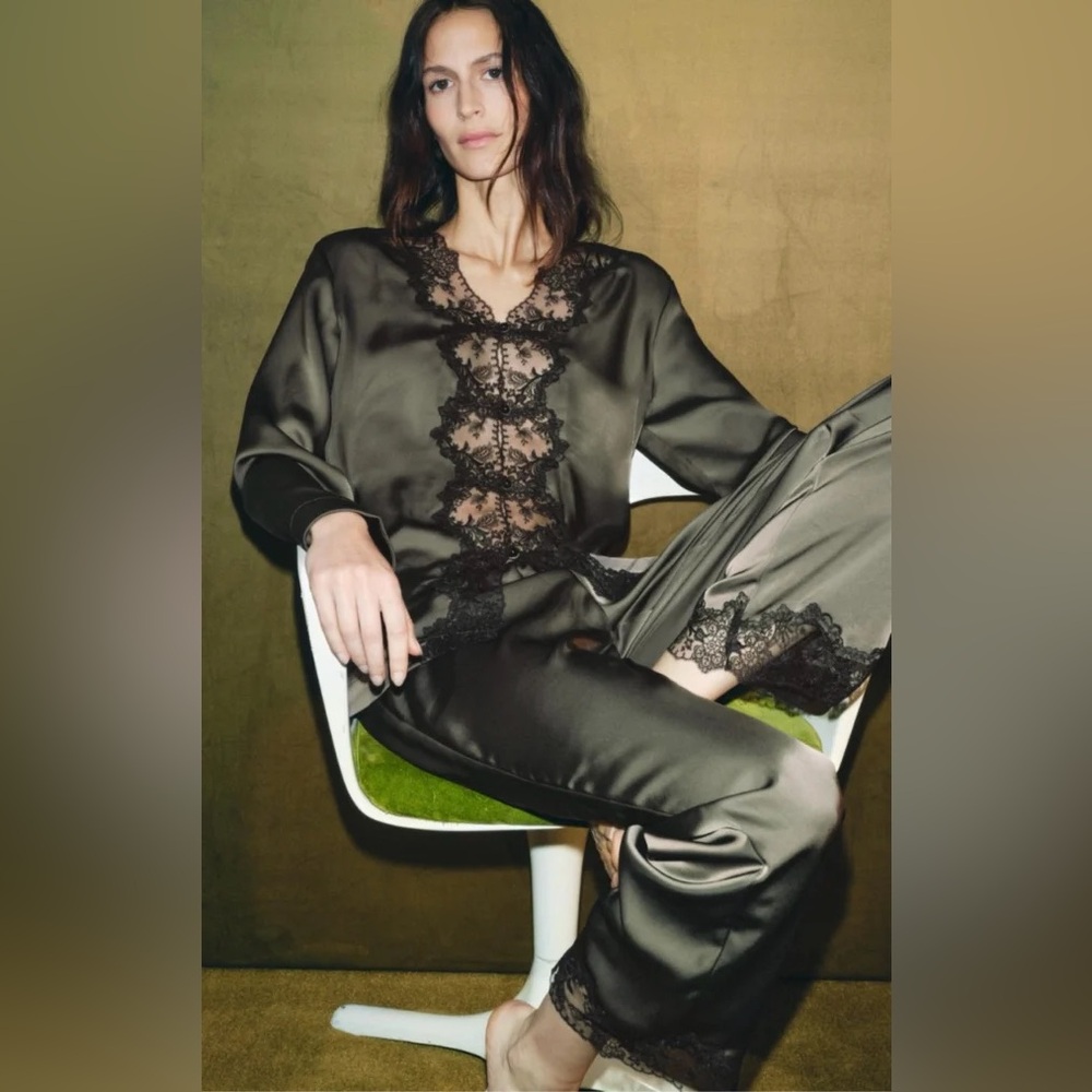 Zara Satin Lace Pajama Set